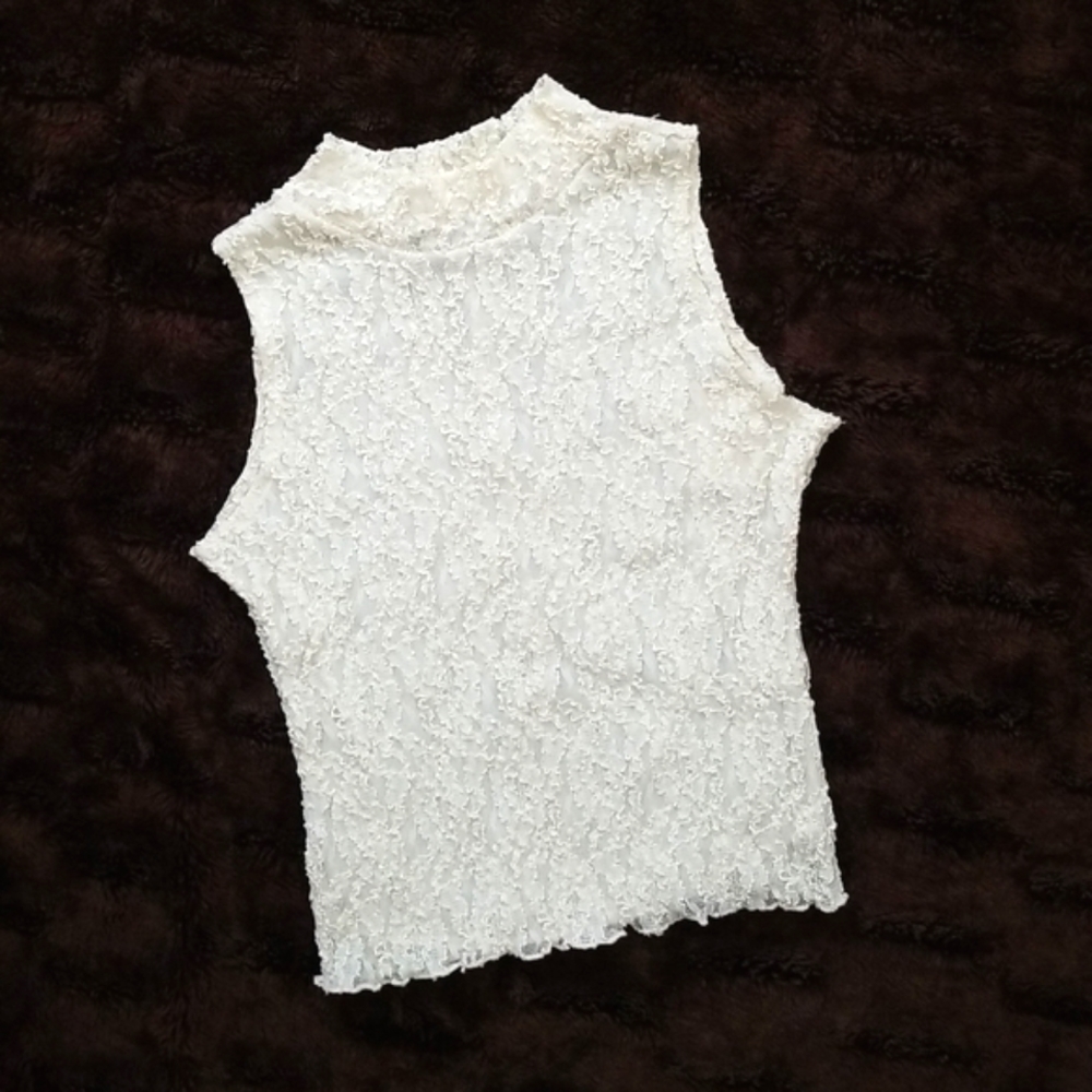 Fiore Women's Ivory Lace Sleeveless Mock Turtleneck Top - Size M